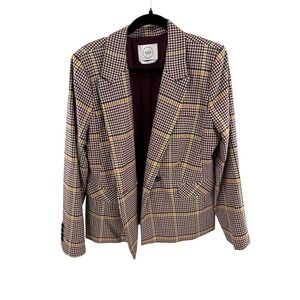 1901 Nordstrom Womens Plaid Single Button Blazer Burgundy Yellow Navy Size 16